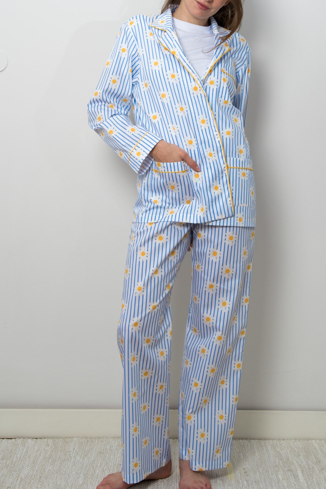 COMPLETO DONNA RIGA AZZURRA STAMPA MARGHERITE CODPSTA MARGHE SILVIA SCALMANA