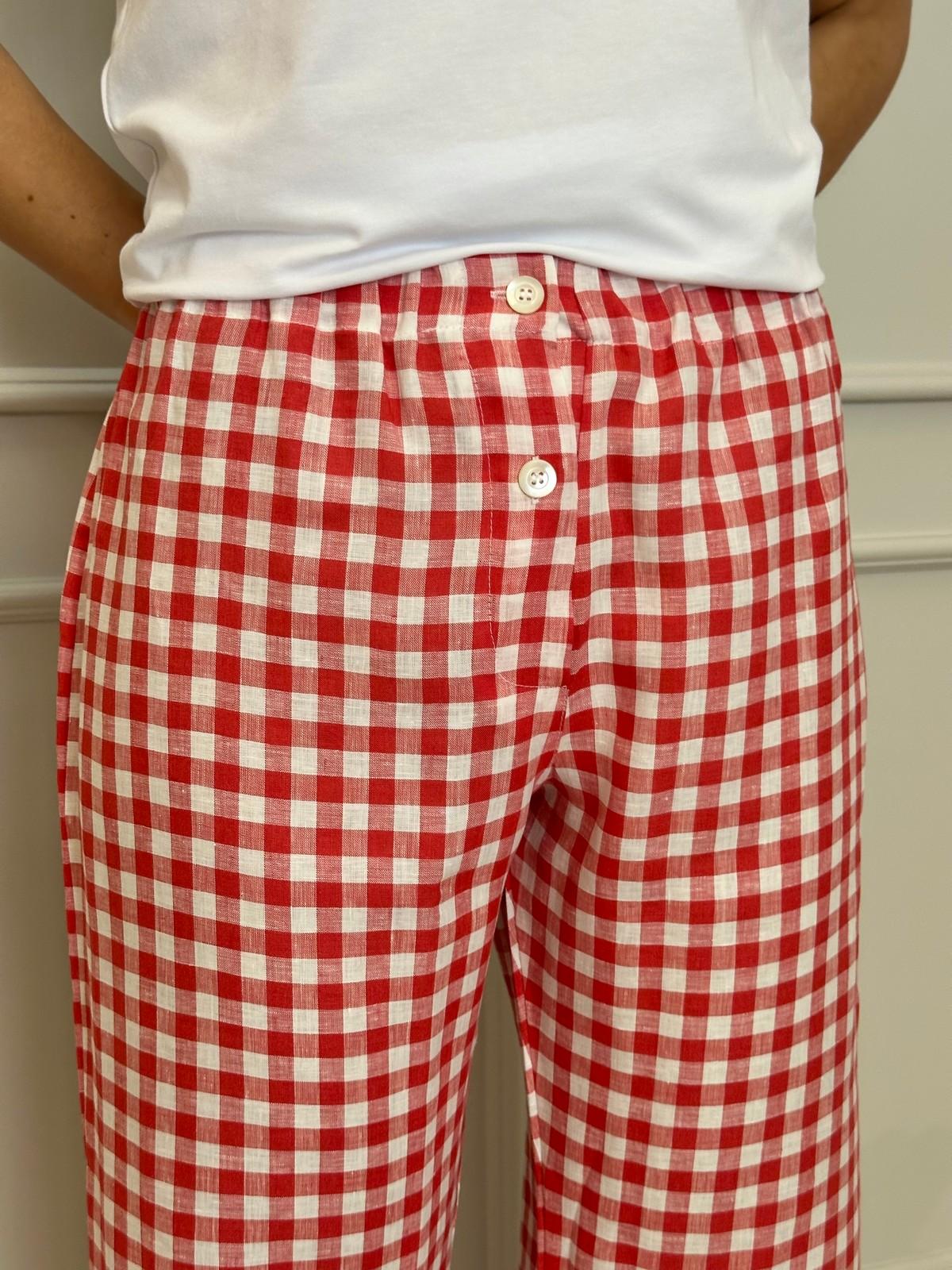 PANTALONI DONNA LINO QUADRO ROSSO PADIQDR ROS SILVIA SCALMANA