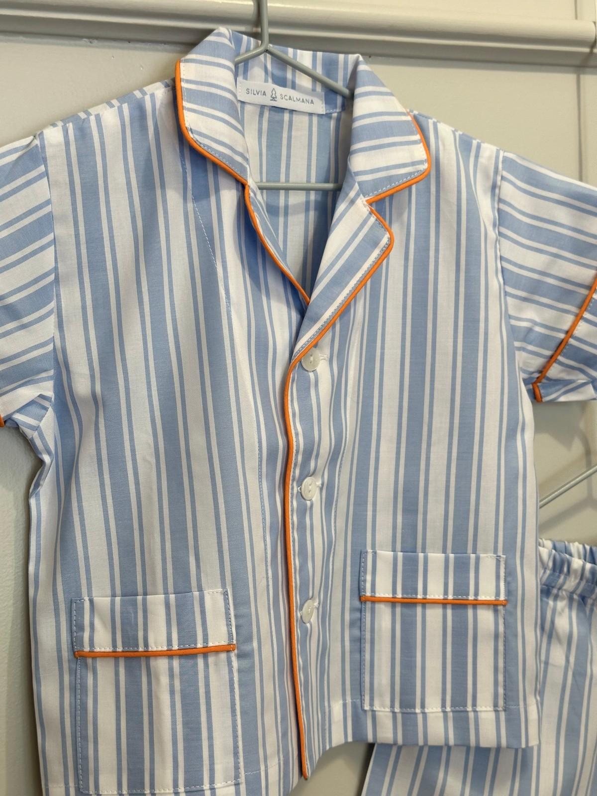PIGIAMA CORTO BAMBINO RIGONE AZZURRO PROFILO ARANCIONE