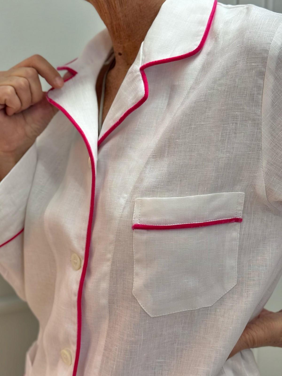 PIGIAMA DONNA IN LINO BIANCO PROFILO FRAGOLA