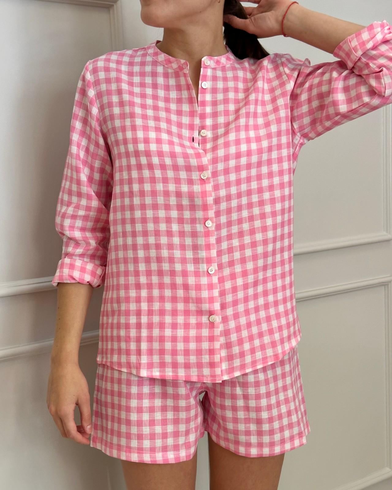 CAMICIA COREANA DONNA IN LINO QUADRO FRAGOLA CKDIQDR FRG SILVIA SCALMANA