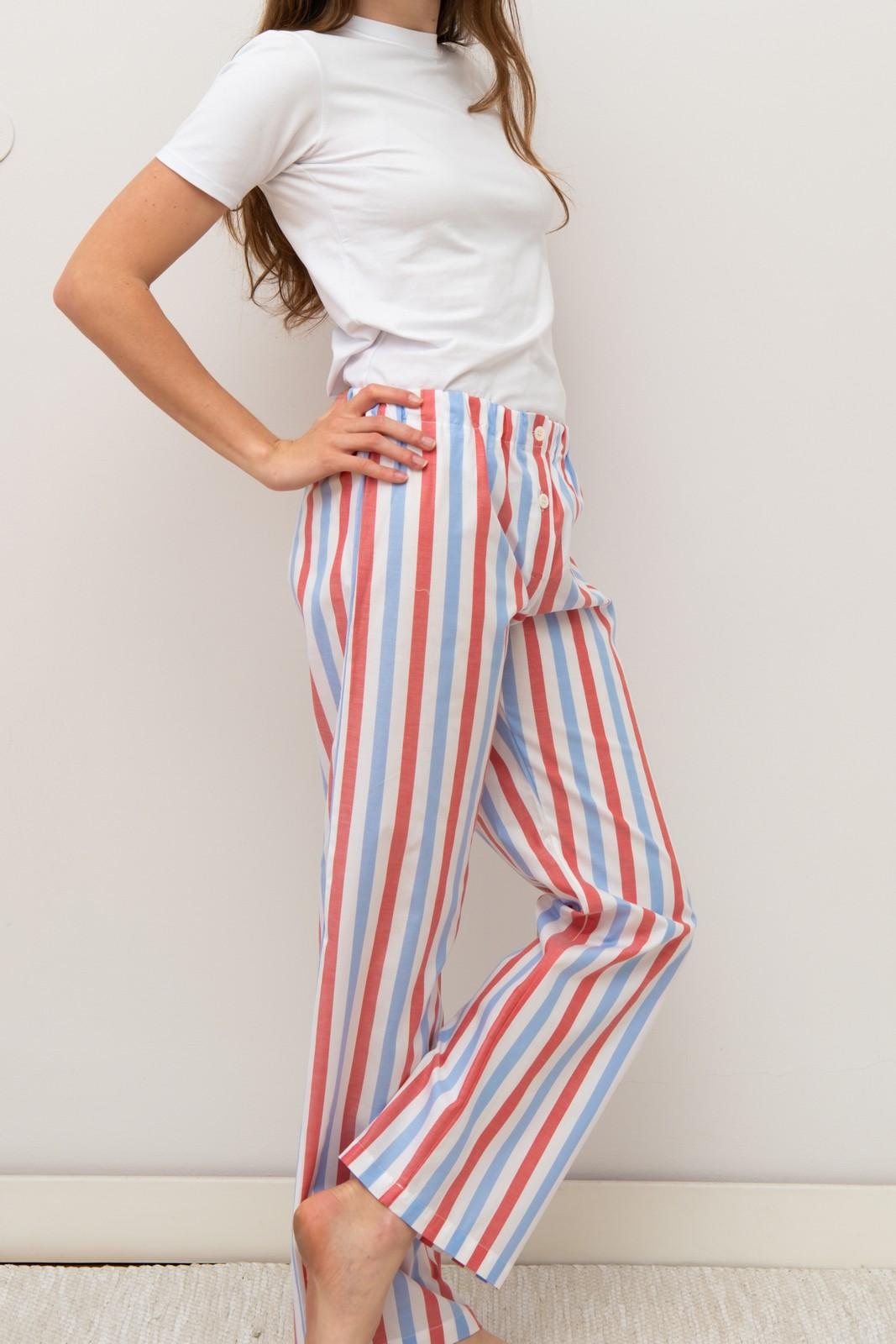 PANTALONI POPELINE DONNA TAGLIATELLA MISTA AZZURRO/ROSSO PADP AZZROS SILVIA SCALMANA