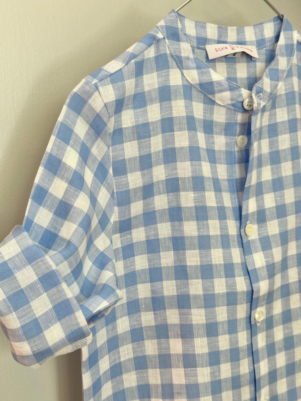 CAMICIA BAMBINO IN LINO QUADRO AZZURRO CKBIQDR AZZ SILVIA SCALMANA