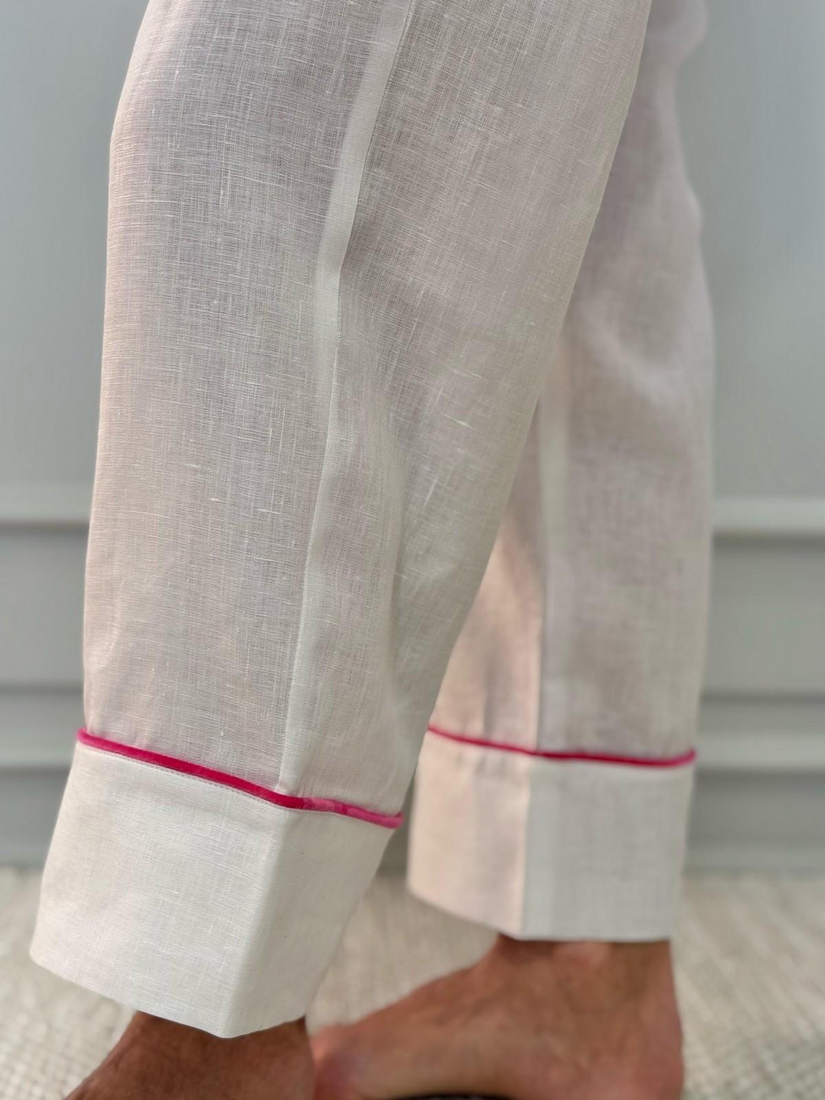 PIGIAMA DONNA IN LINO BIANCO PROFILO FRAGOLA