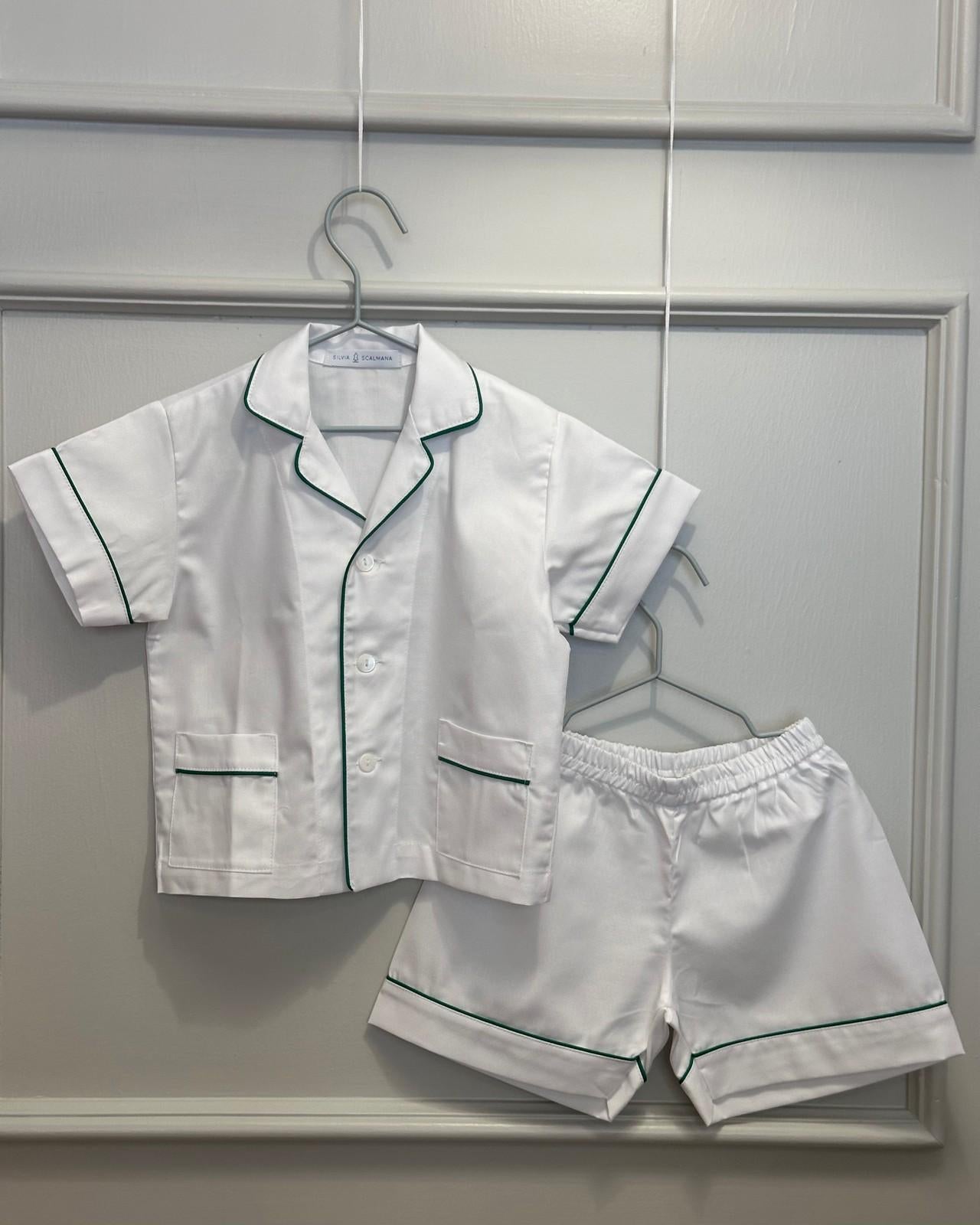 PIGIAMA CORTO BAMBINO BIANCO PROFILO VERDE
