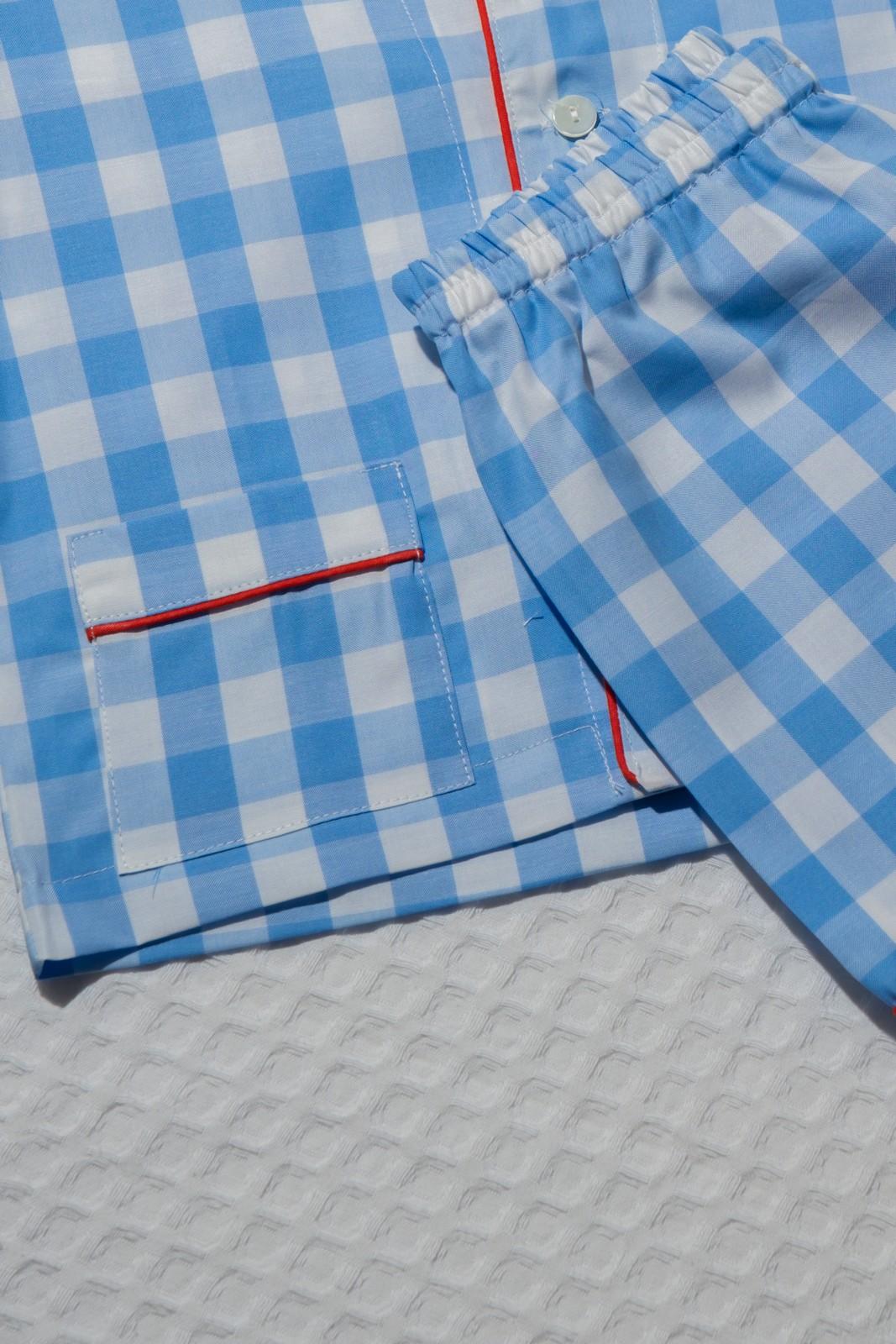 COMPLETO CORTO BAMBINO QUADRONE AZZURRO PROFILO ROSSO CCBPQDR AZZROS SILVIA SCALMANA