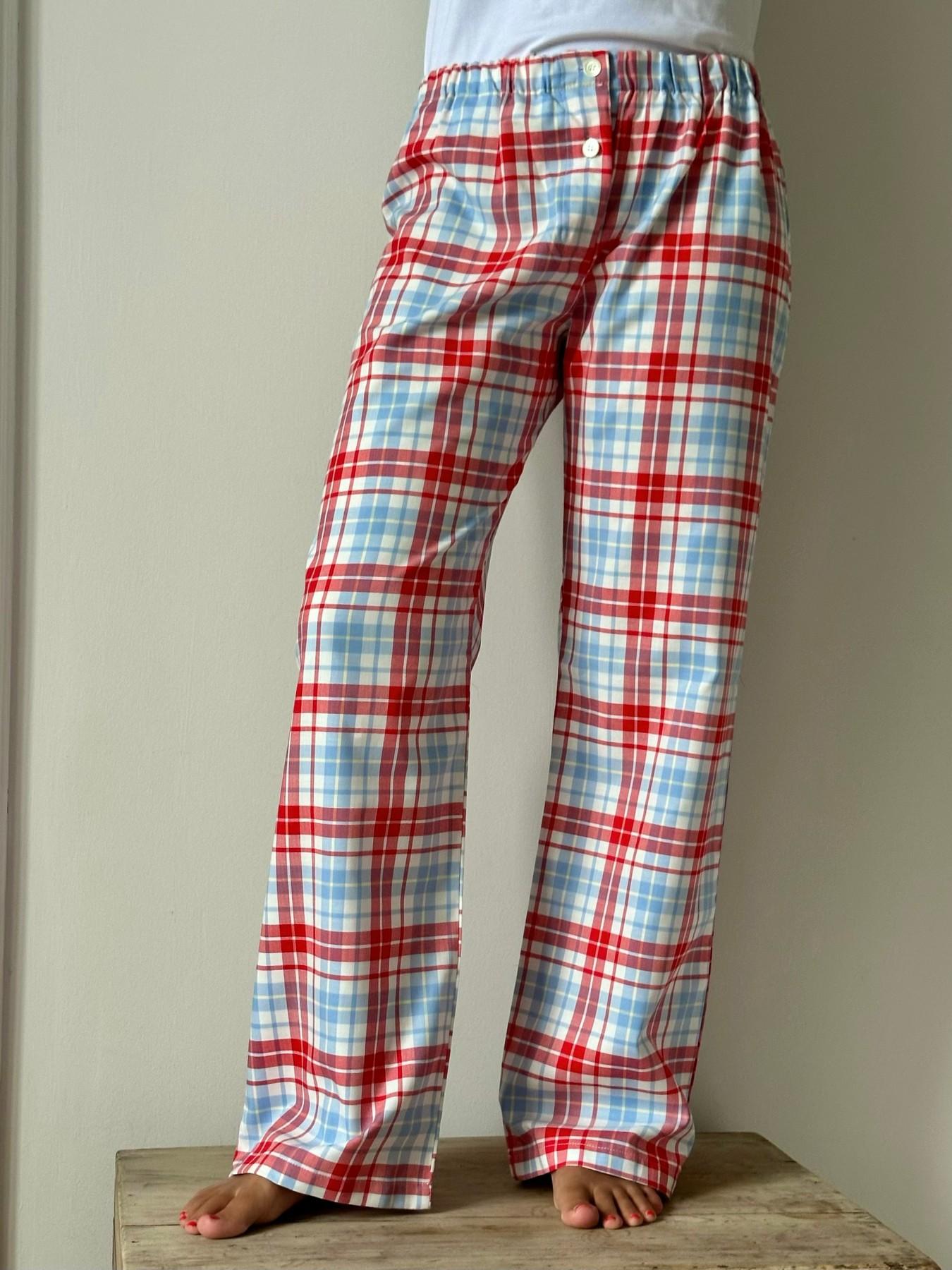 PANTALONI DONNA FLANELLA SCOZZESE AZZURRO/ROSSO PDFL SCOZZAZZROSS SILVIA SCALMANA