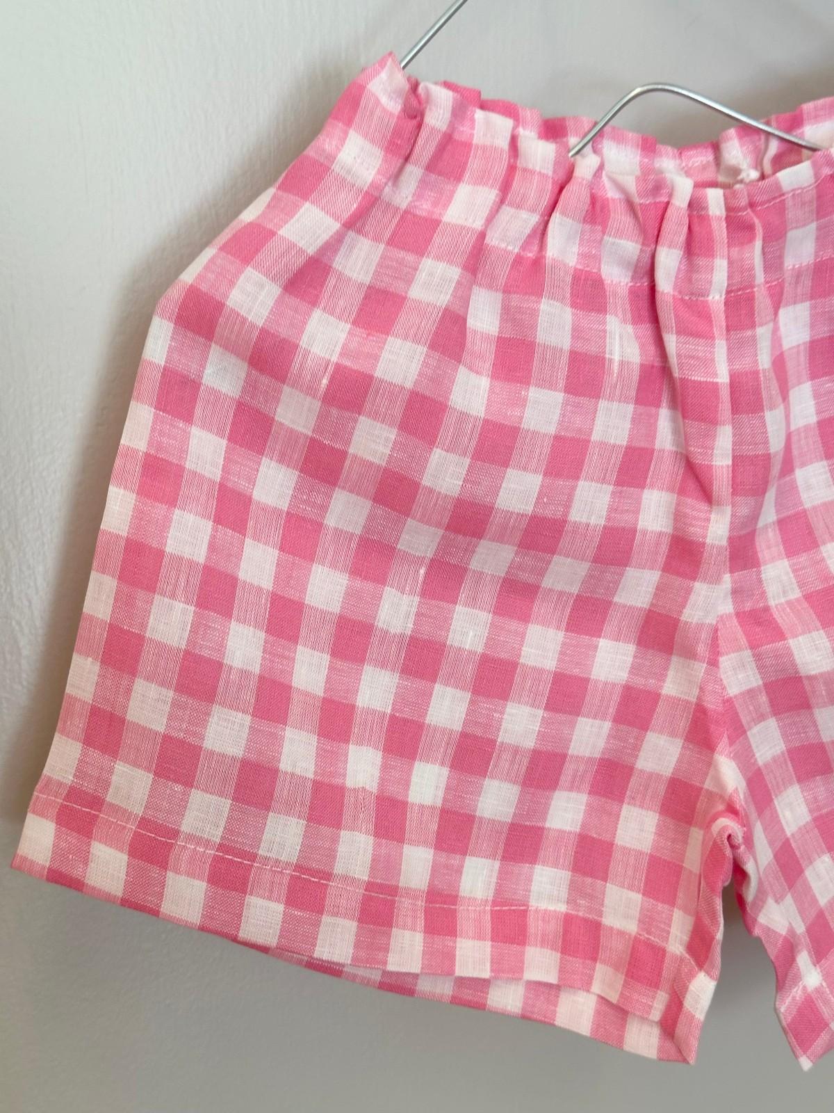 SHORTS BAMBINO IN LINO QUADRO FRAGOLA SHBIQDR FRG SILVIA SCALMANA