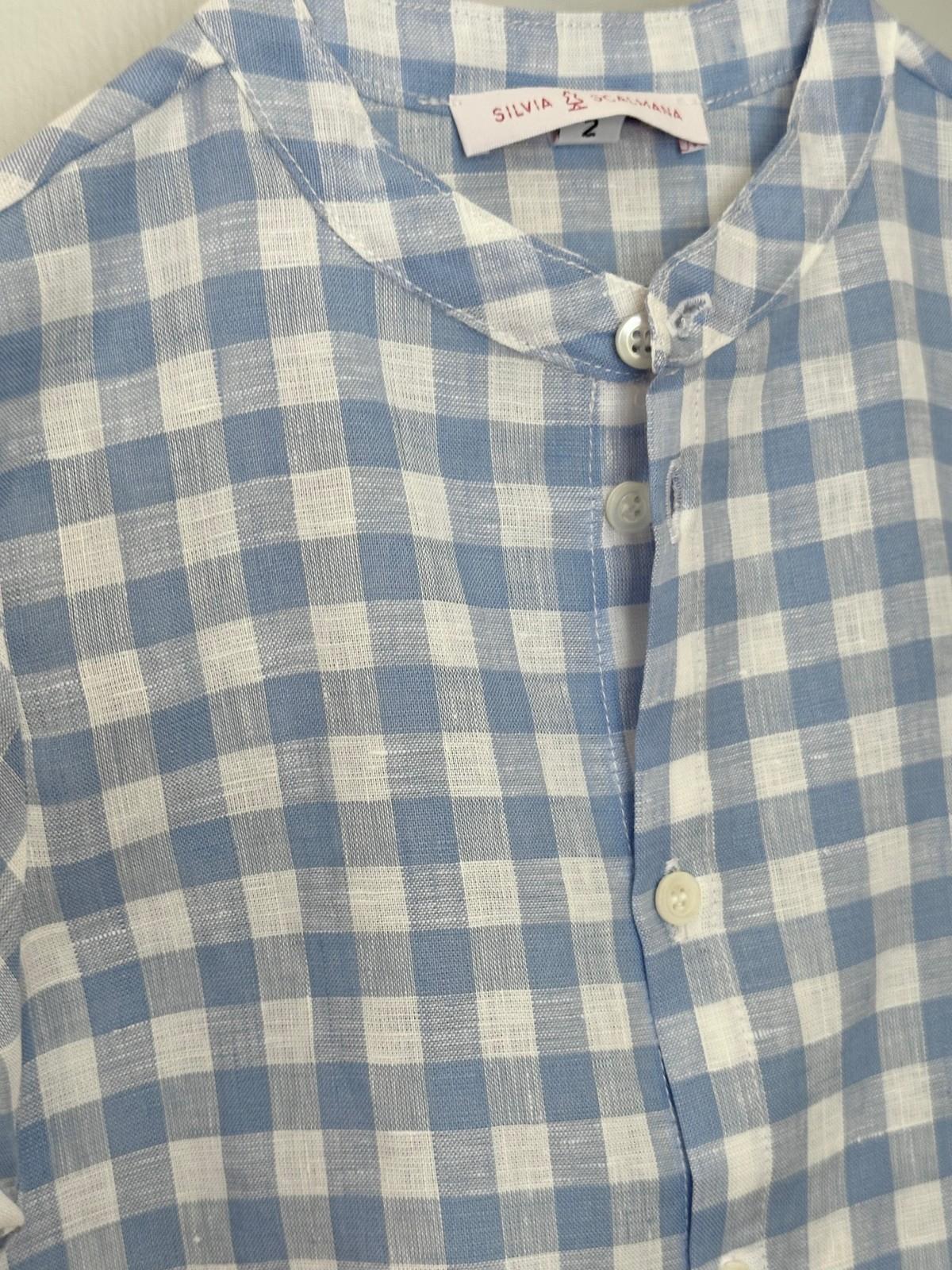 CAMICIA BAMBINO IN LINO QUADRO AZZURRO CKBIQDR AZZ SILVIA SCALMANA