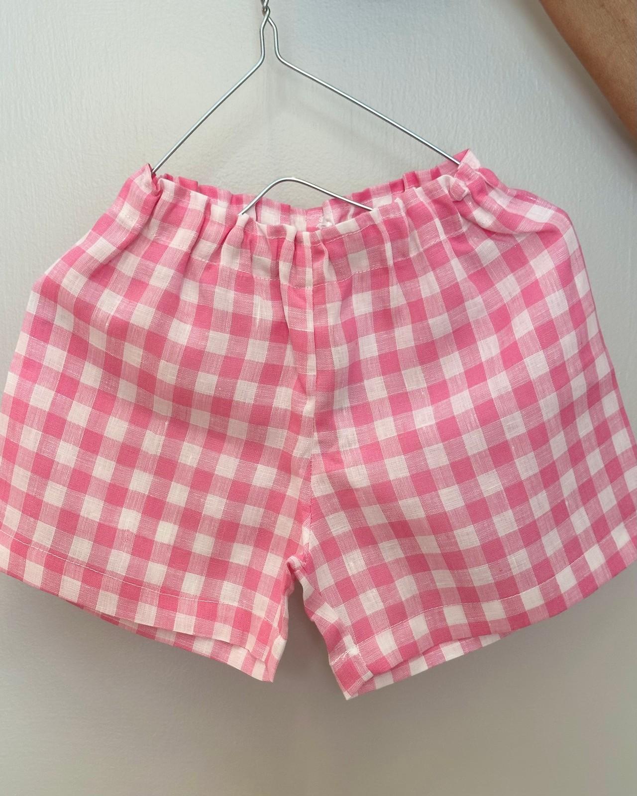 SHORTS BAMBINO IN LINO QUADRO FRAGOLA SHBIQDR FRG SILVIA SCALMANA