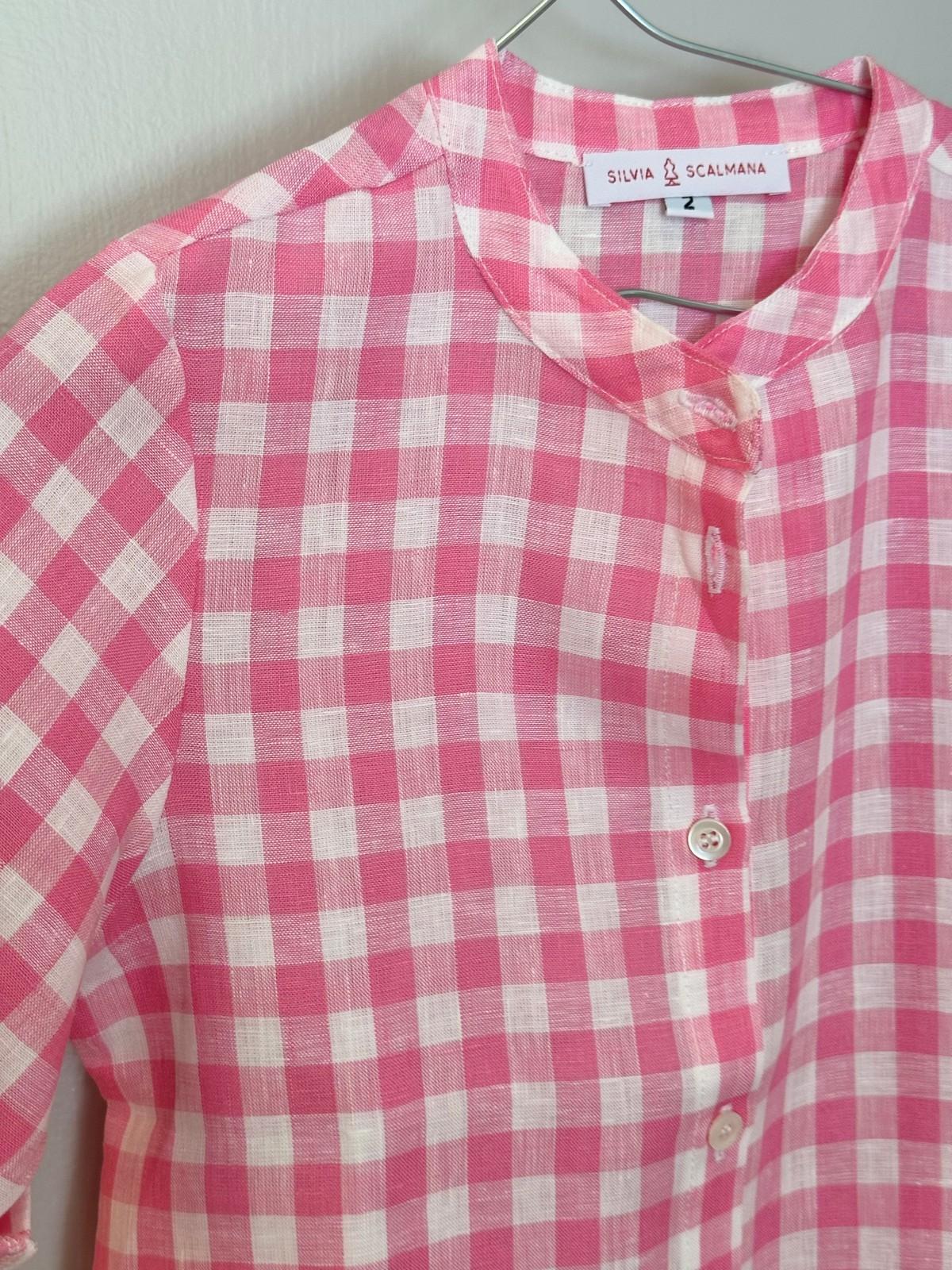 CAMICIA BAMBINO IN LINO QUADRO FRAGOLA CKBIQDR FRG SILVIA SCALMANA