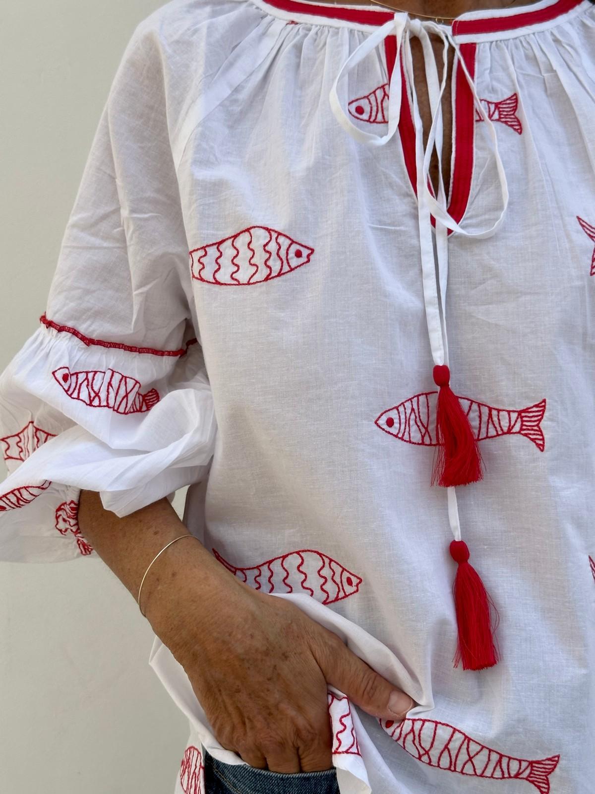 CAMICIA PESCE ROSSO PESCEC A# CASA DEL BIANCO