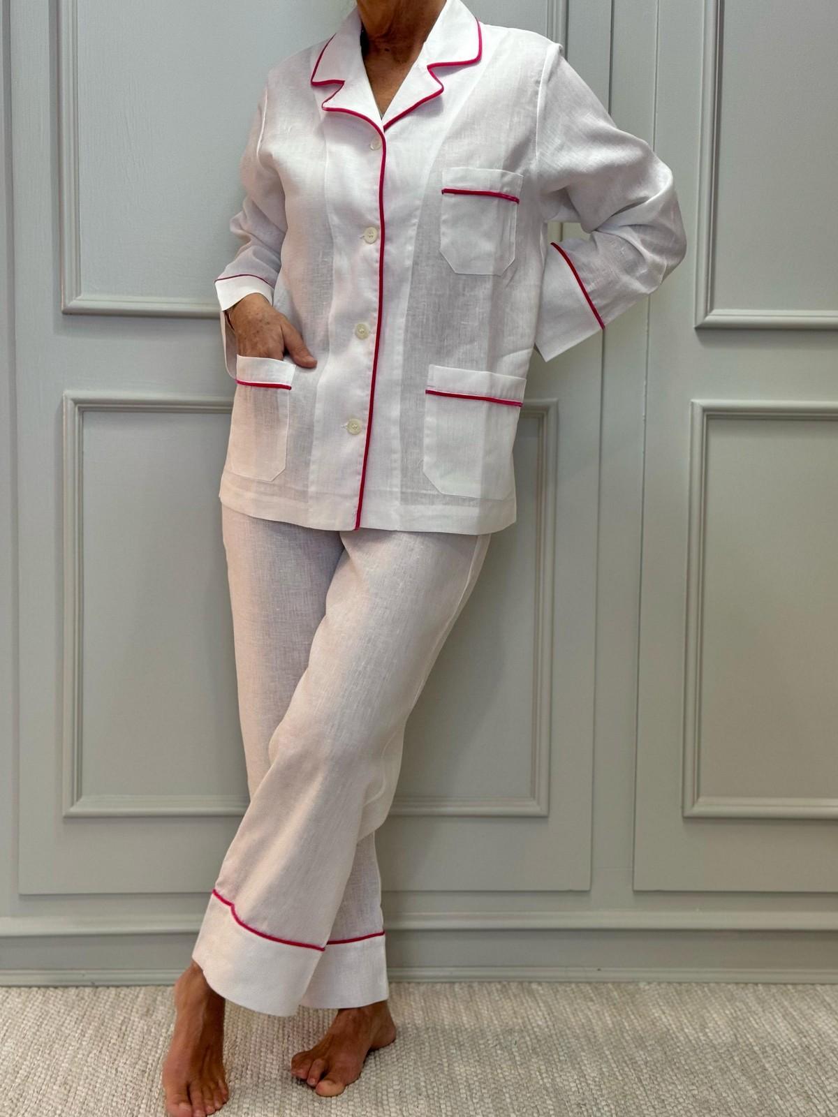 PIGIAMA DONNA IN LINO BIANCO PROFILO FRAGOLA