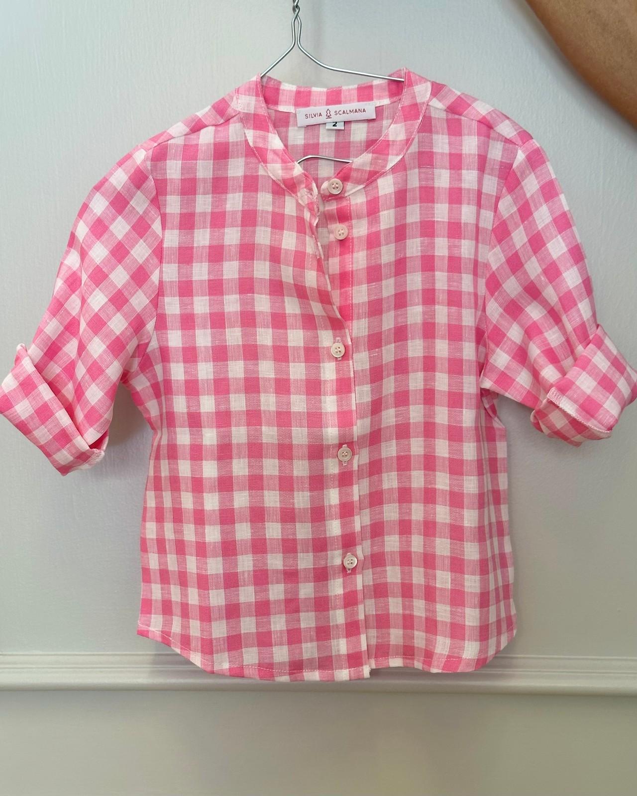 CAMICIA BAMBINO IN LINO QUADRO FRAGOLA CKBIQDR FRG SILVIA SCALMANA
