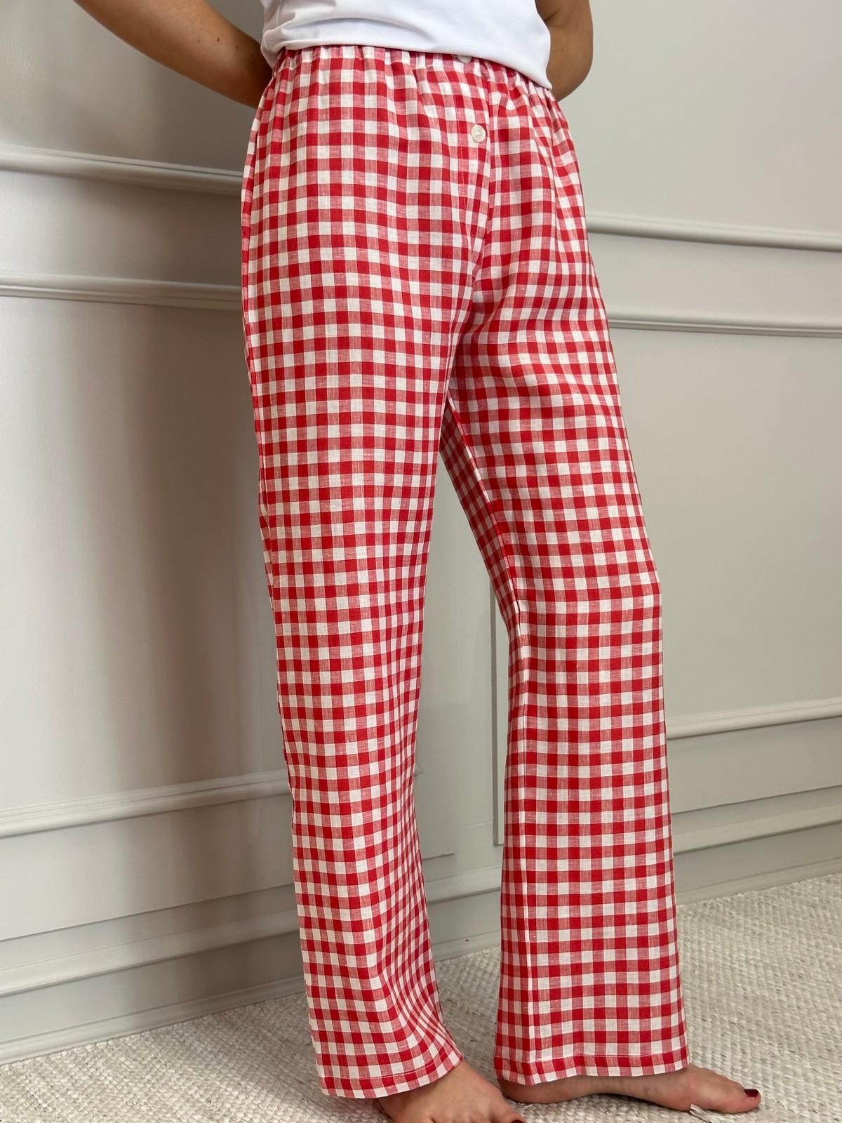 PANTALONI DONNA LINO QUADRO ROSSO PADIQDR ROS SILVIA SCALMANA