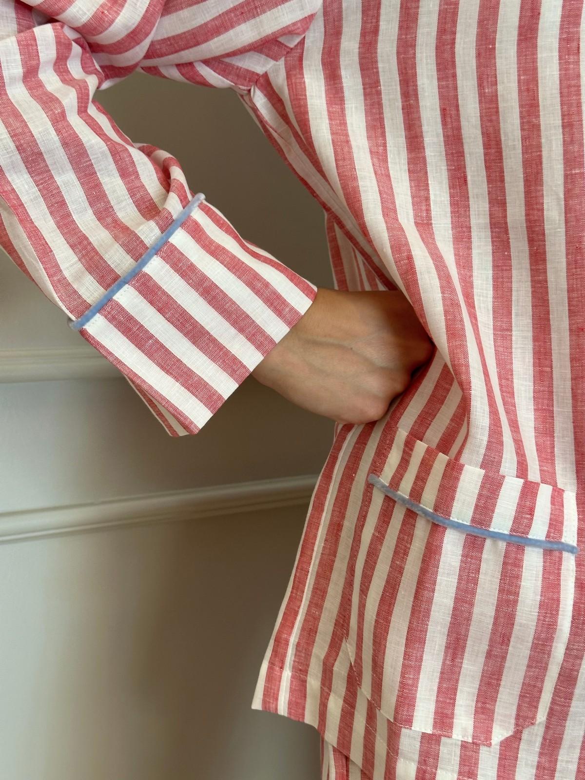PIGIAMA DONNA IN LINO TAGLIATELLA ROSSA ROFILO AZZURRO CODITAG ROSAZZ SILVIA SCALMANA