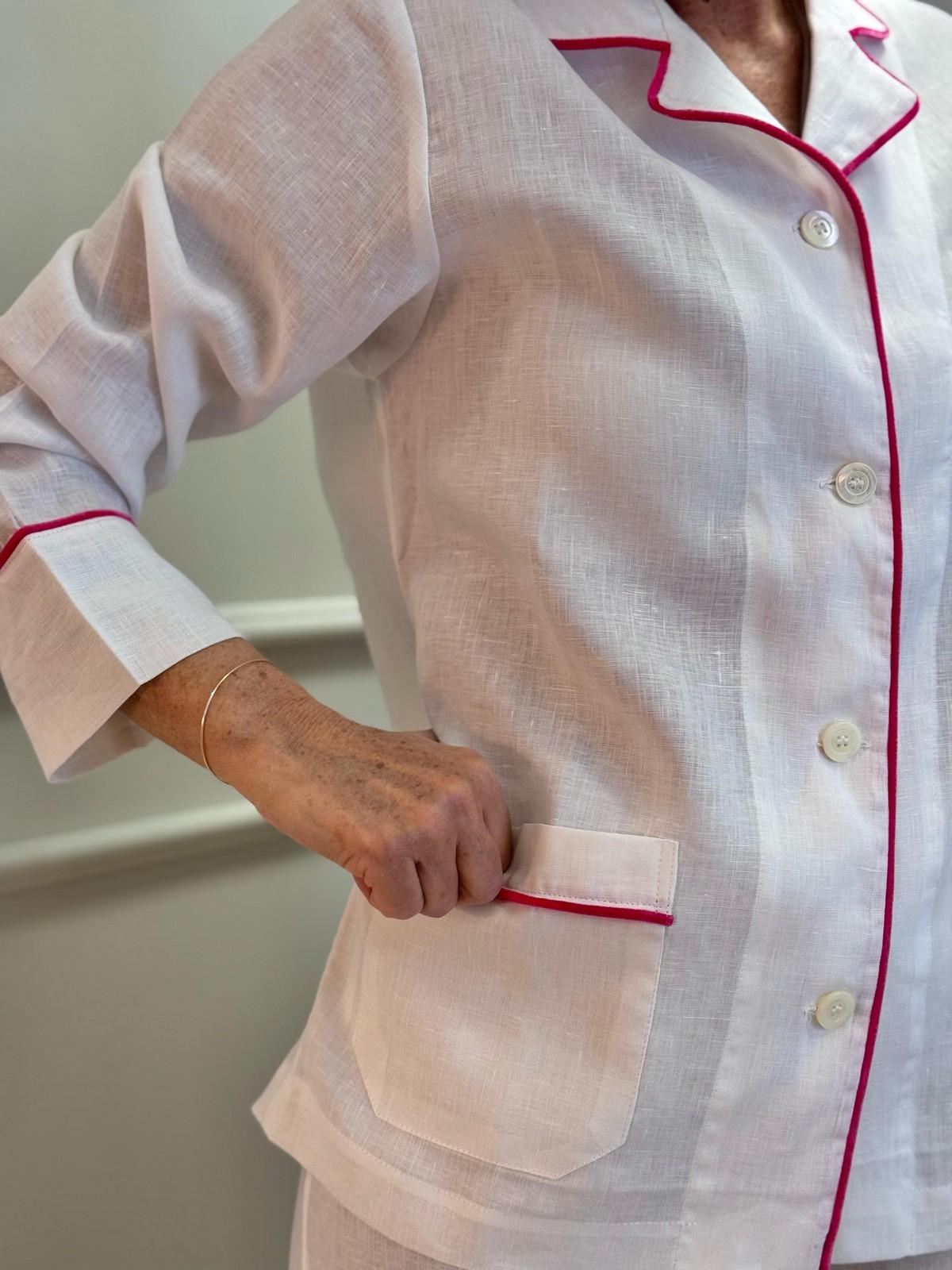 PIGIAMA DONNA IN LINO BIANCO PROFILO FRAGOLA