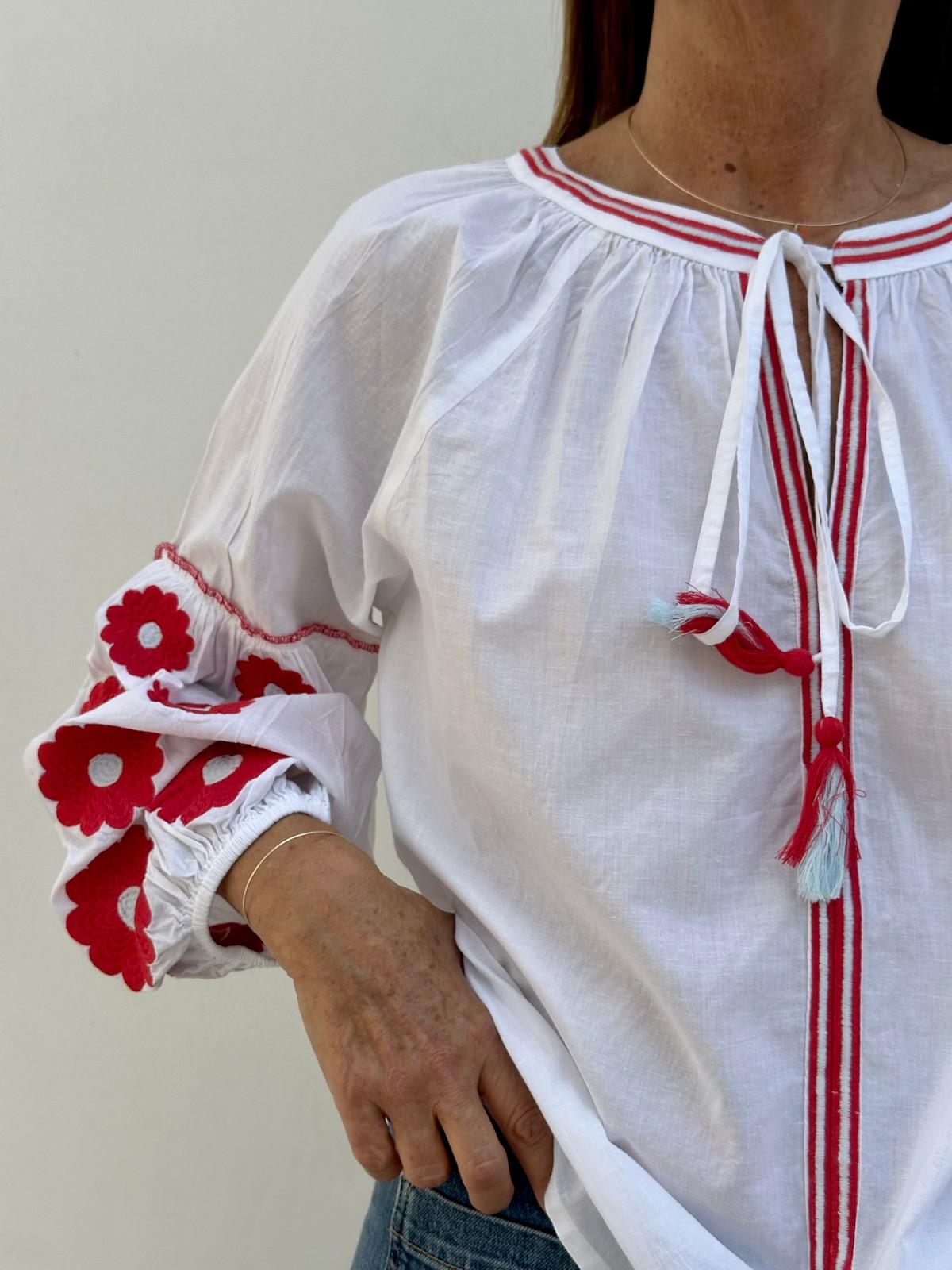 CAMICIA FIORE ROSSO FIORE ROSSO CASA DEL BIANCO