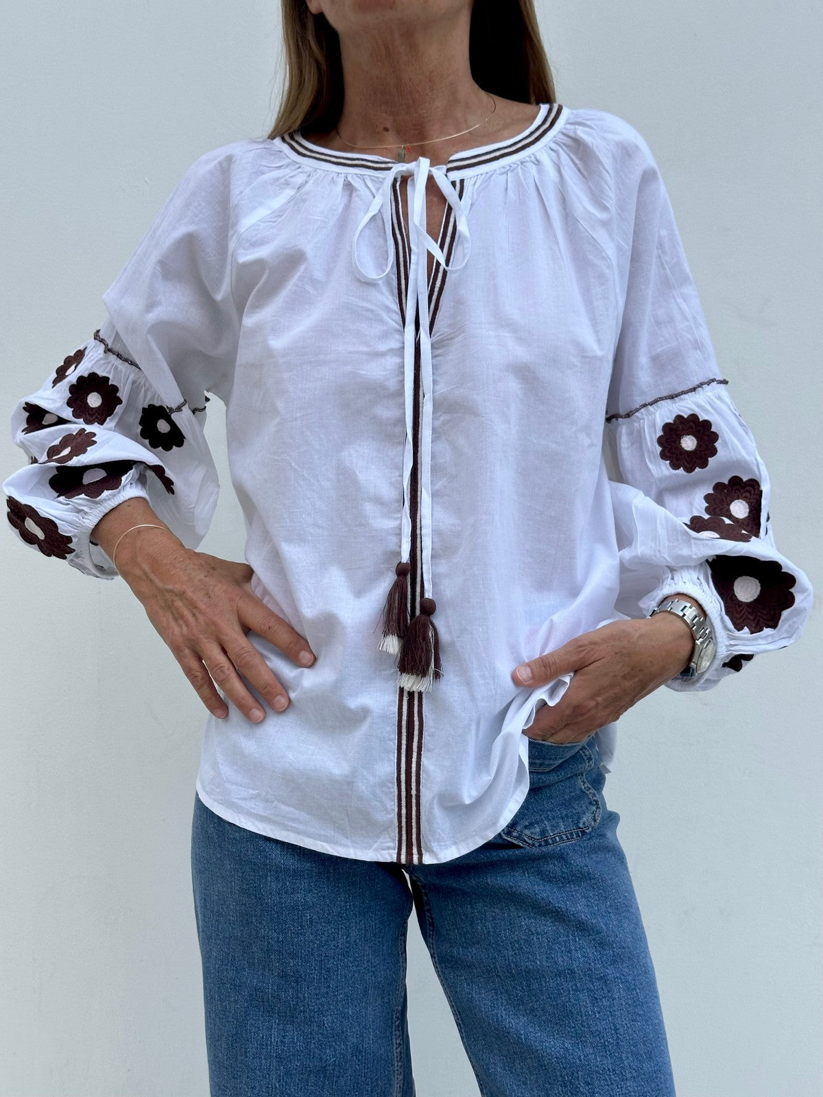 CAMICIA FIORE MARRONE FIORE MARRONE CASA DEL BIANCO 