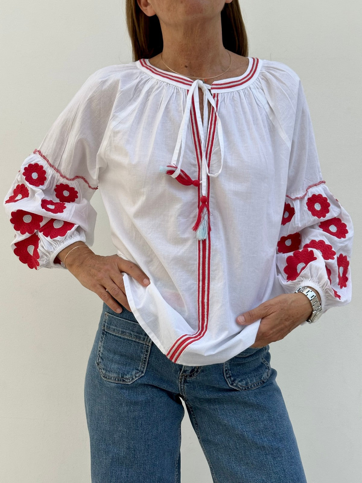 CAMICIA FIORE ROSSO FIORE ROSSO CASA DEL BIANCO 