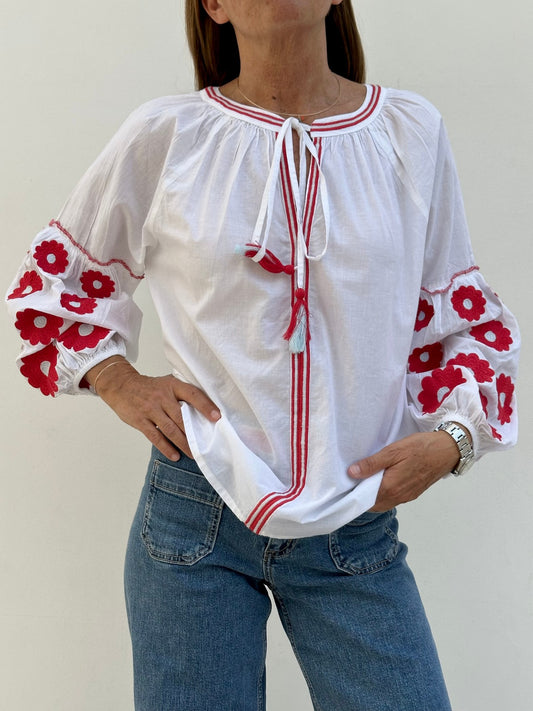 CAMICIA FIORE ROSSO FIORE ROSSO CASA DEL BIANCO 