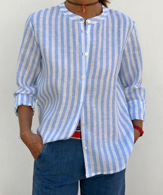 CAMICIA COREANA LINO TAGLIATELLA AZZURRA CKDITAG AZZ SILVIA SCALMANA 