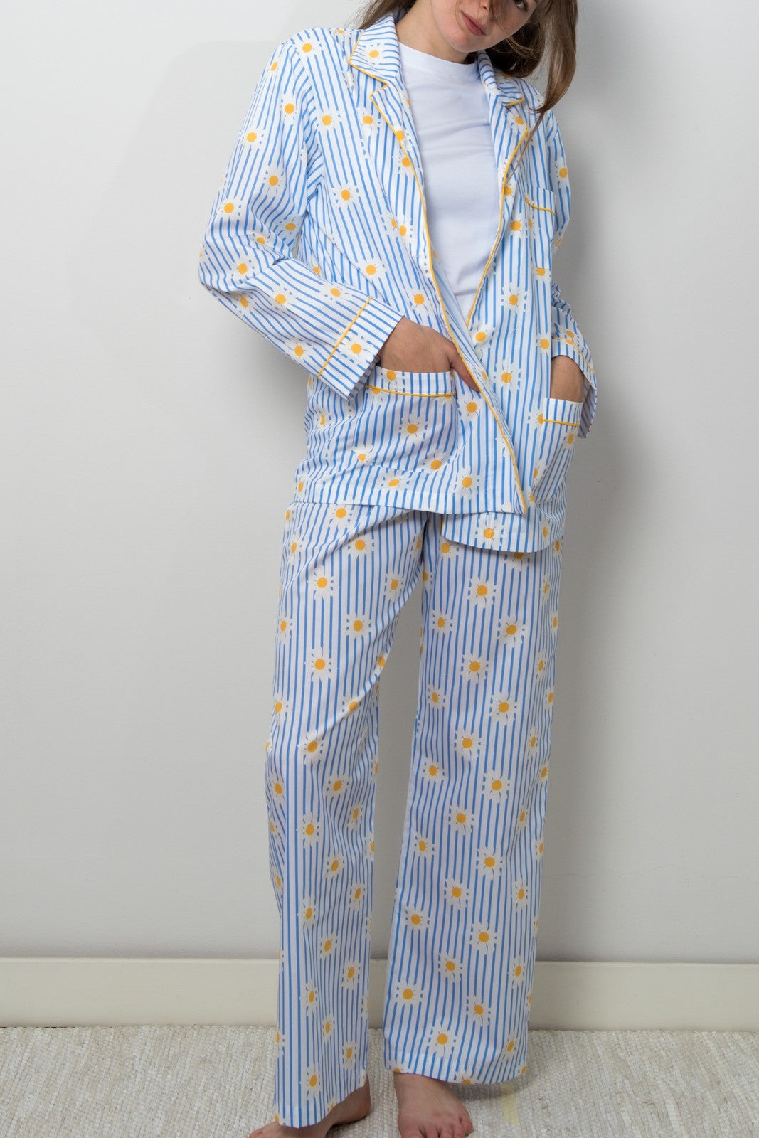 COMPLETO DONNA RIGA AZZURRA STAMPA MARGHERITE CODPSTA MARGHE SILVIA SCALMANA 