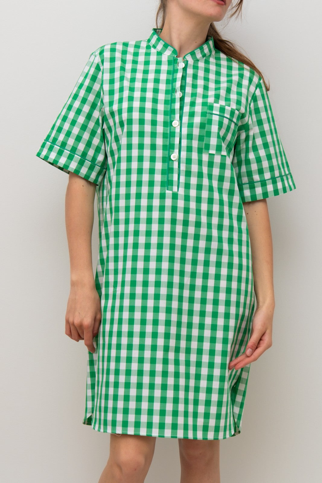 CAMICIA DA NOTTE MANICHE CORTE QUADRO PRATO PROFILO VERDE NCDPQDR VERVER SILVIA SCALMANA 