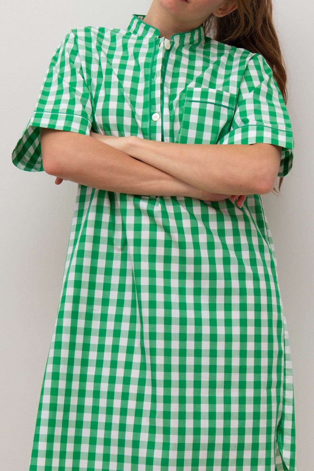 CAMICIA DA NOTTE MANICHE CORTE QUADRO PRATO PROFILO VERDE NCDPQDR VERVER SILVIA SCALMANA 