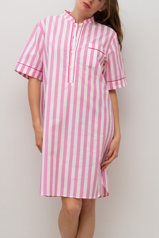 CAMICIA DA NOTTE MANICHE CORTE TAGLIATELLA FRAGOLA PROFILO LAMPONE NCDPTAG FRGLAM SILVIA SCALMANA 
