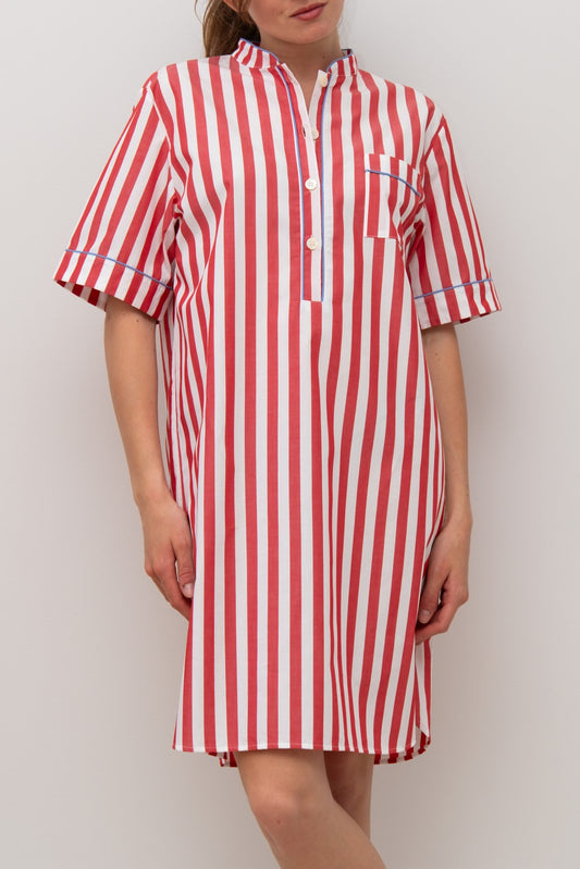 CAMICIA DA NOTTE MANICHE CORTE TAGLIATELLA ROSSA PROFILO AZZURRO NCDPTAG ROSAZZ SILVIA SCALMANA 