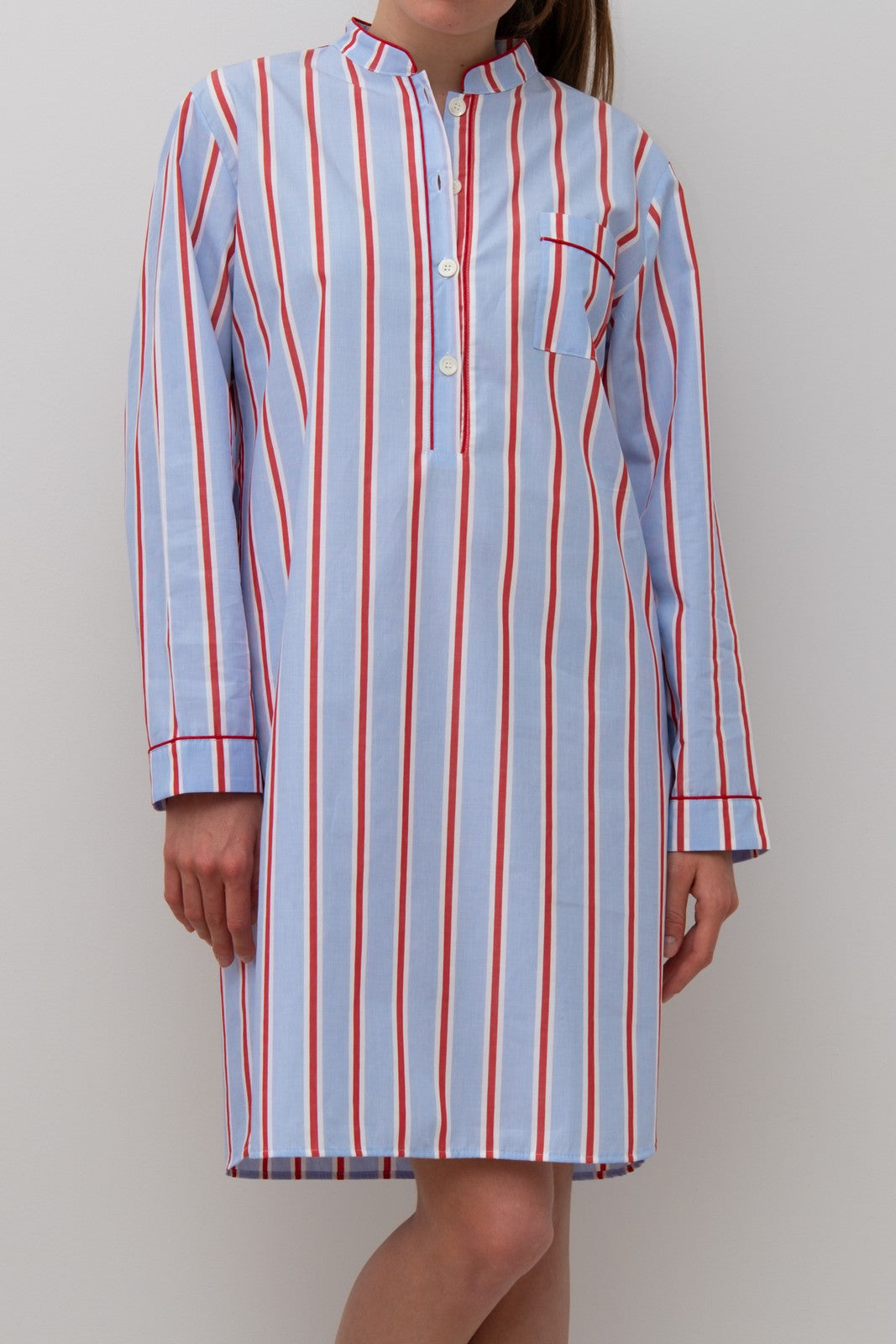 CAMICIA DA NOTTE MANICHE LUNGHE RIGA FONDO AZZURRO/ROSSA PROFILO ROSSO NLDPRFO AZZROS SILVIA SCALMANA 