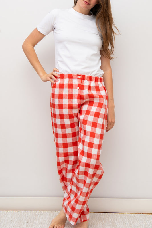 PANTALONI LINO QUADRONE CORALLO PADIQDR COR SILVIA SCALMANA 