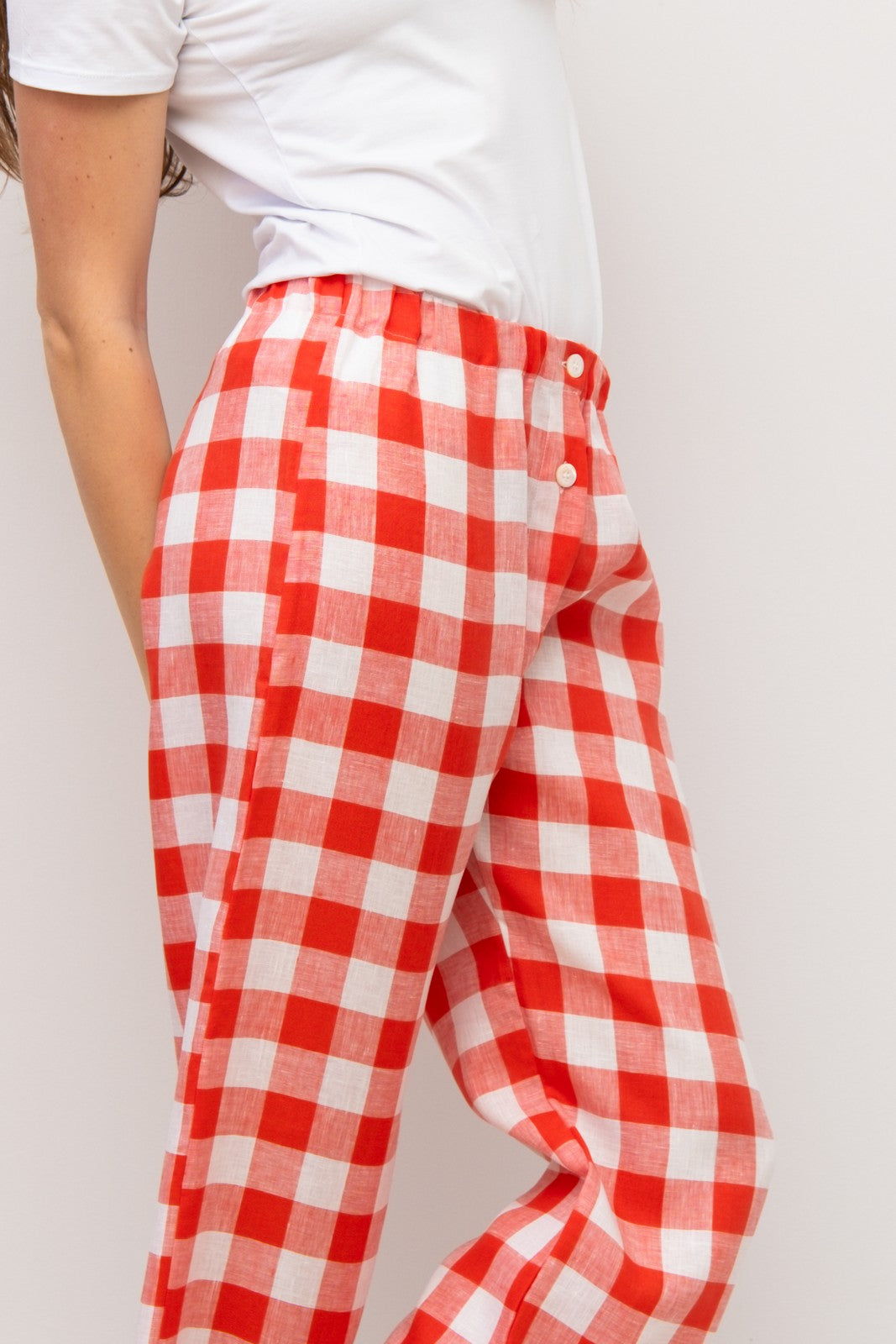 PANTALONI LINO QUADRONE CORALLO PADIQDR COR SILVIA SCALMANA 