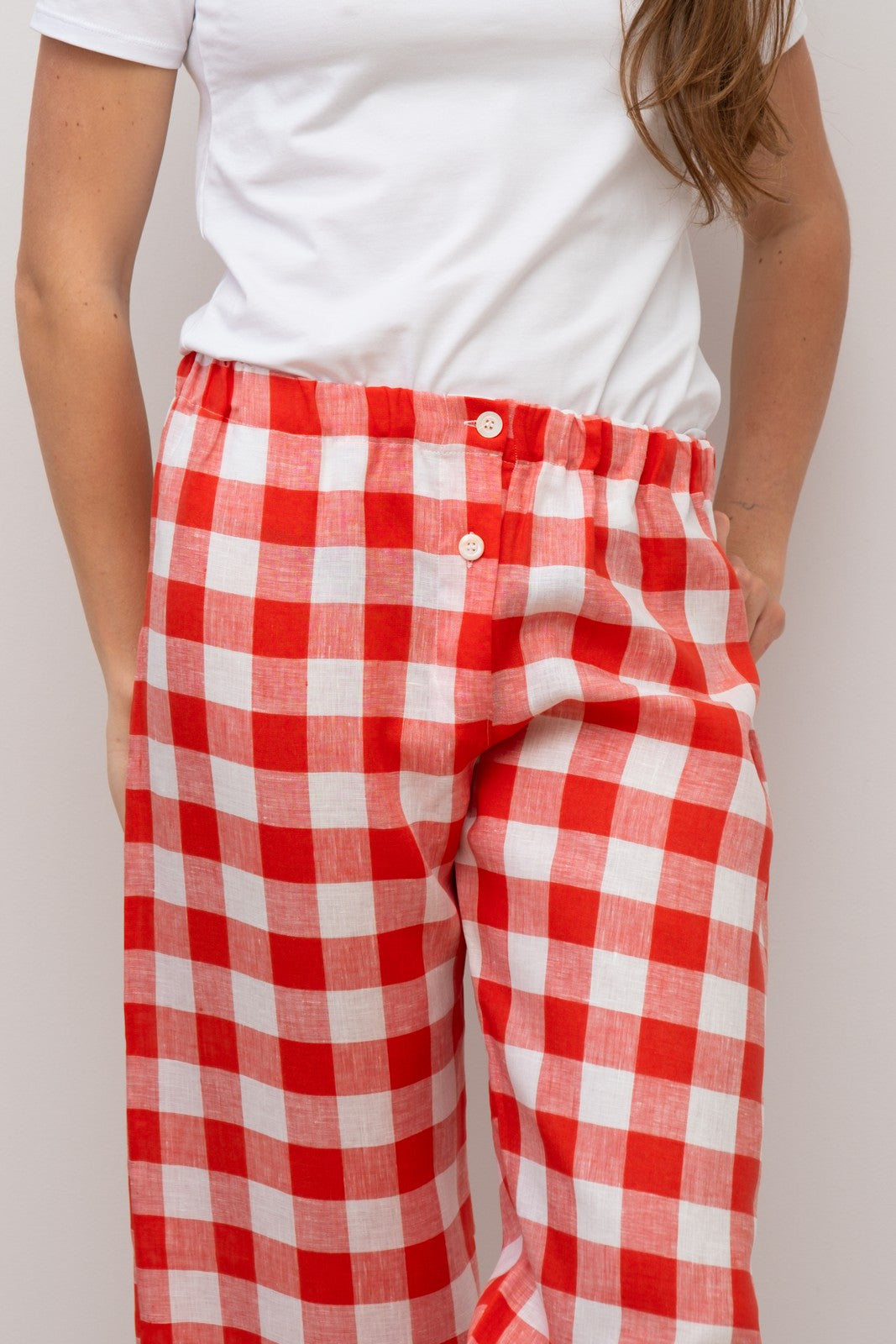 PANTALONI LINO QUADRONE CORALLO PADIQDR COR SILVIA SCALMANA 