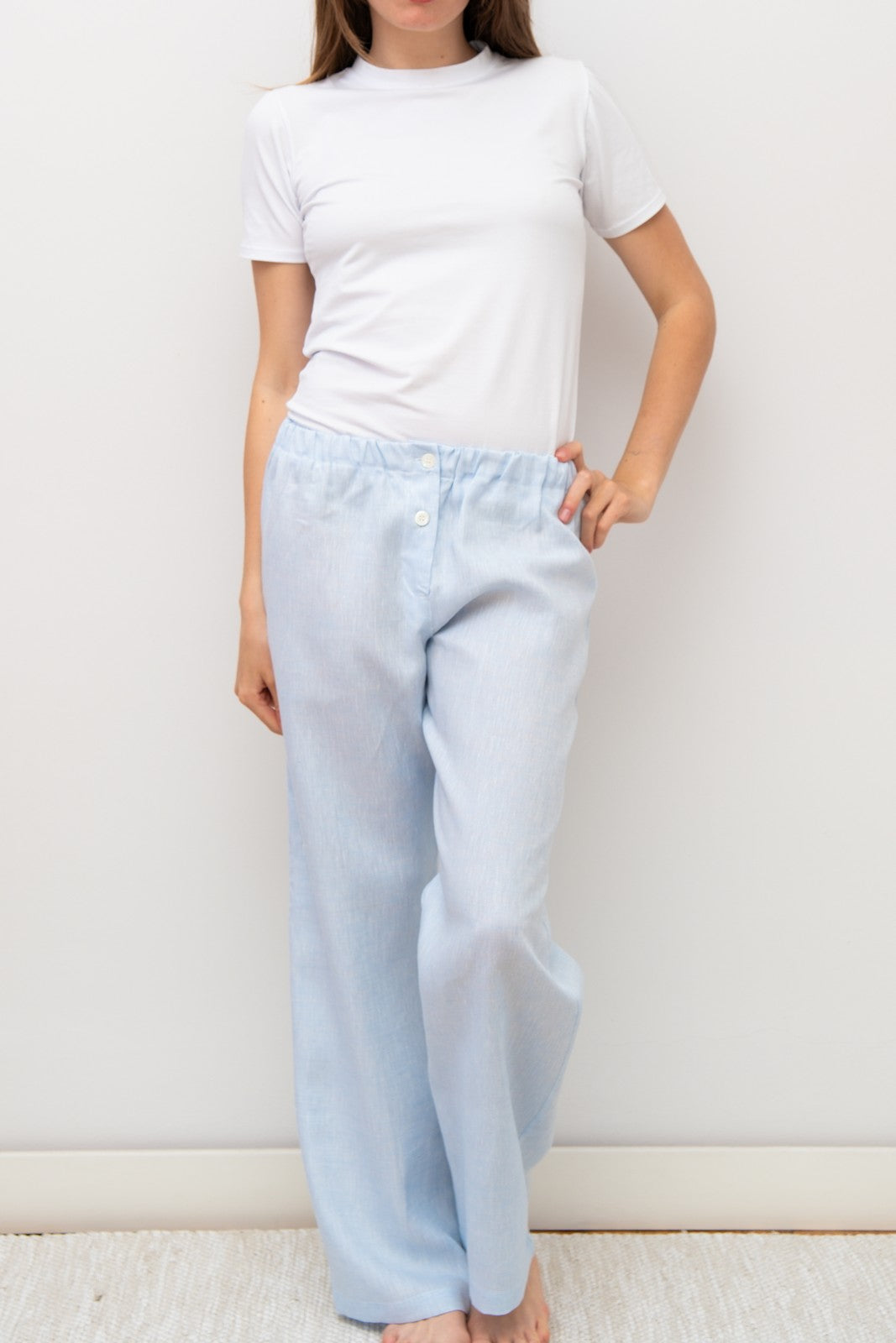 PANTALONI LINO UNITO AZZURRO PADIUNI AZZ SILVIA SCALMANA 