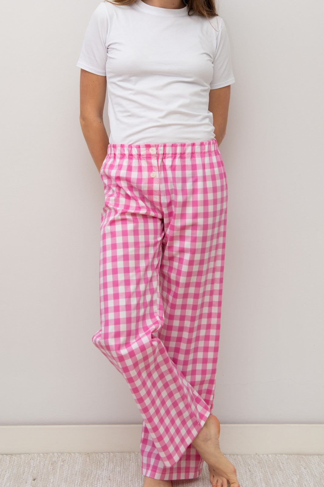 PANTALONI POPELINE DONNA QUADRONE FRAGOLA PADPQDR FRG SILVIA SCALMANA 