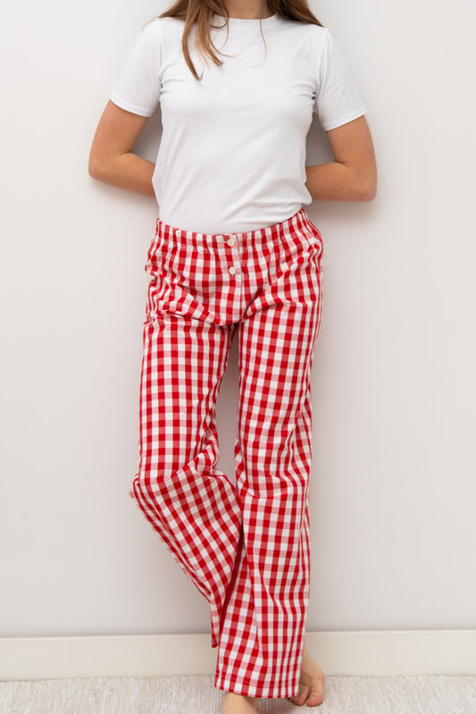 PANTALONI POPELINE DONNA QUADRO ROSSO PADPQDR ROS SILVIA SCALMANA 