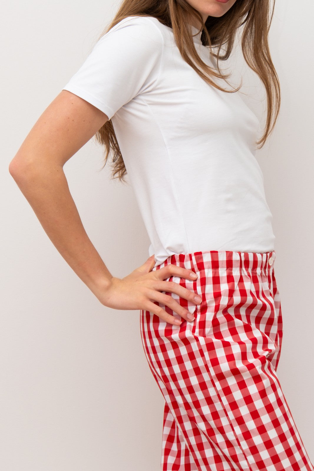 PANTALONI POPELINE DONNA QUADRO ROSSO PADPQDR ROS SILVIA SCALMANA 