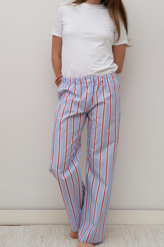 PANTALONI POPELINE DONNA RIGA FONDO AZZURRO/ROSSO PADPRFO AZZROS SILVIA SCALMANA 