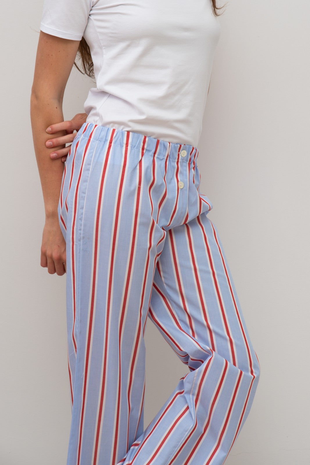 PANTALONI POPELINE DONNA RIGA FONDO AZZURRO/ROSSO PADPRFO AZZROS SILVIA SCALMANA 