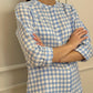 CAMICIA COREANA DONNA IN LINO QUADRO AZZURRO CKDIQDR AZZ SILVIA SCALMANA 