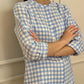 CAMICIA COREANA DONNA IN LINO QUADRO AZZURRO CKDIQDR AZZ SILVIA SCALMANA 