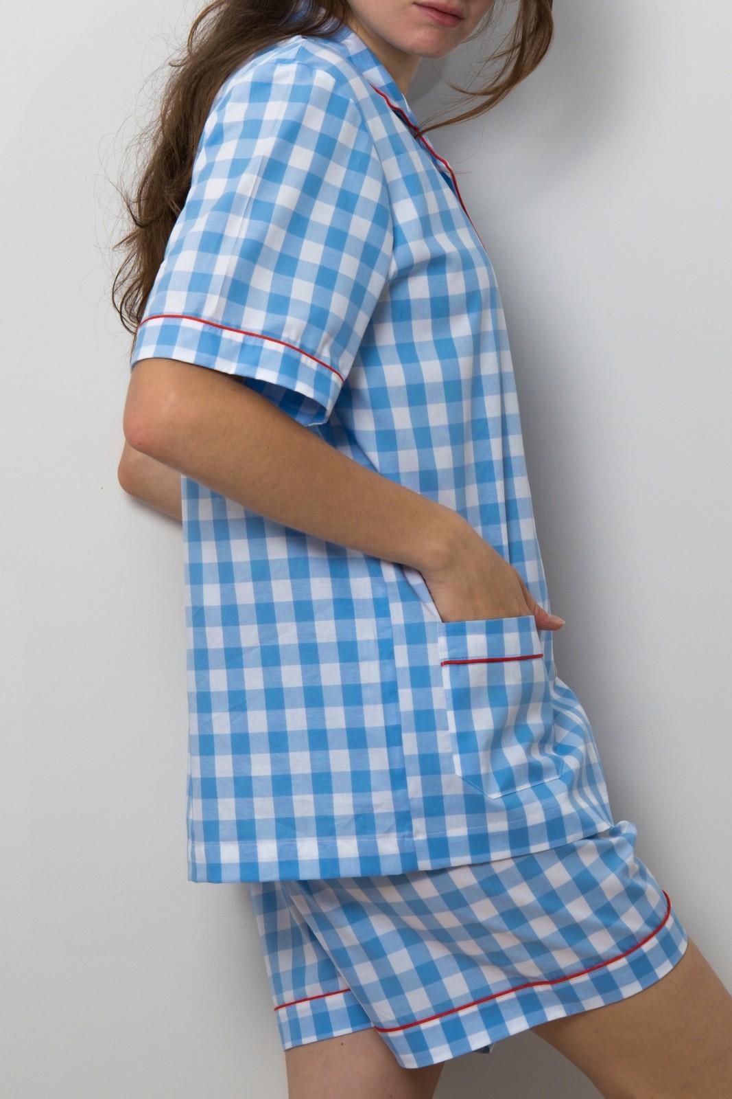 COMPLETO CORTO DONNA QUADRONE AZZURRO PROFILO ROSSO CCDPQDR AZZROS SILVIA SCALMANA 