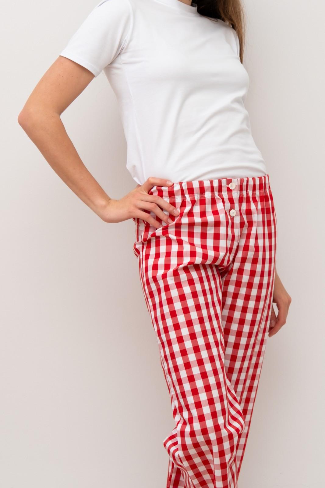 PANTALONI POPELINE DONNA QUADRO ROSSO PADPQDR ROS SILVIA SCALMANA 