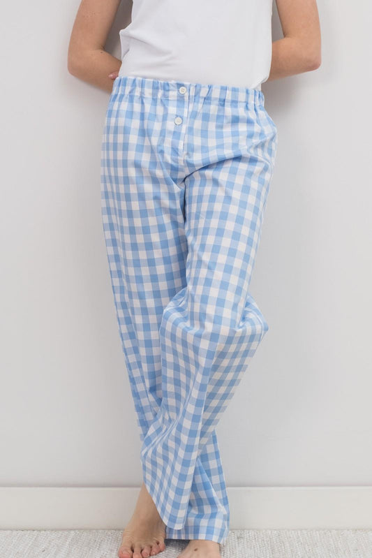 PANTALONI POPELINE DONNA QUADRONE AZZURRO PADPQDR AZZ SILVIA SCALMANA 