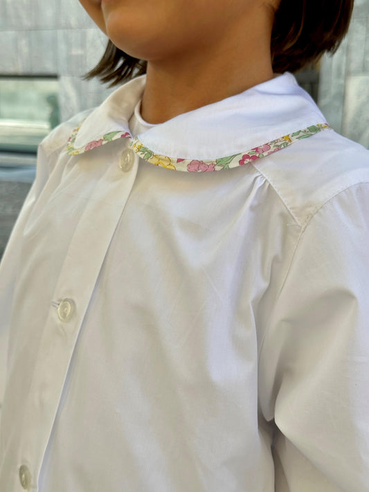 GREMBIULE SCUOLA BIANCO CON LIBERTY GREMBIULE LIBERTY ROSA MAMIE CASA DEL BIANCO 