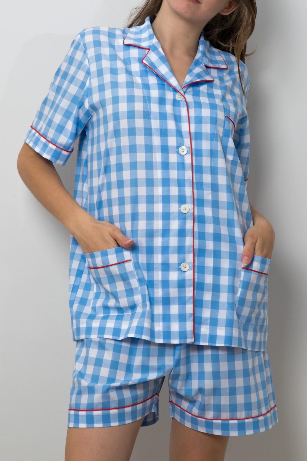 COMPLETO CORTO DONNA QUADRONE AZZURRO PROFILO ROSSO CCDPQDR AZZROS SILVIA SCALMANA 