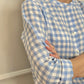 CAMICIA COREANA DONNA IN LINO QUADRO AZZURRO CKDIQDR AZZ SILVIA SCALMANA 