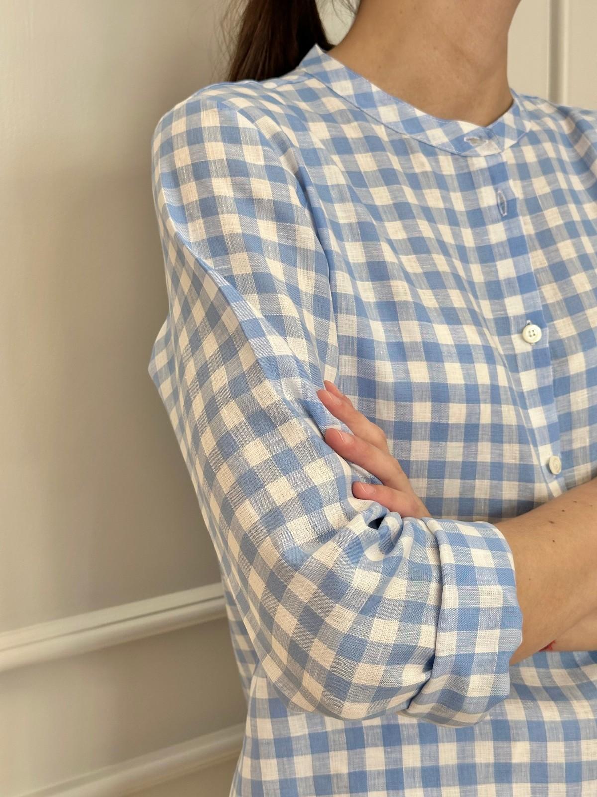 CAMICIA COREANA DONNA IN LINO QUADRO AZZURRO CKDIQDR AZZ SILVIA SCALMANA 